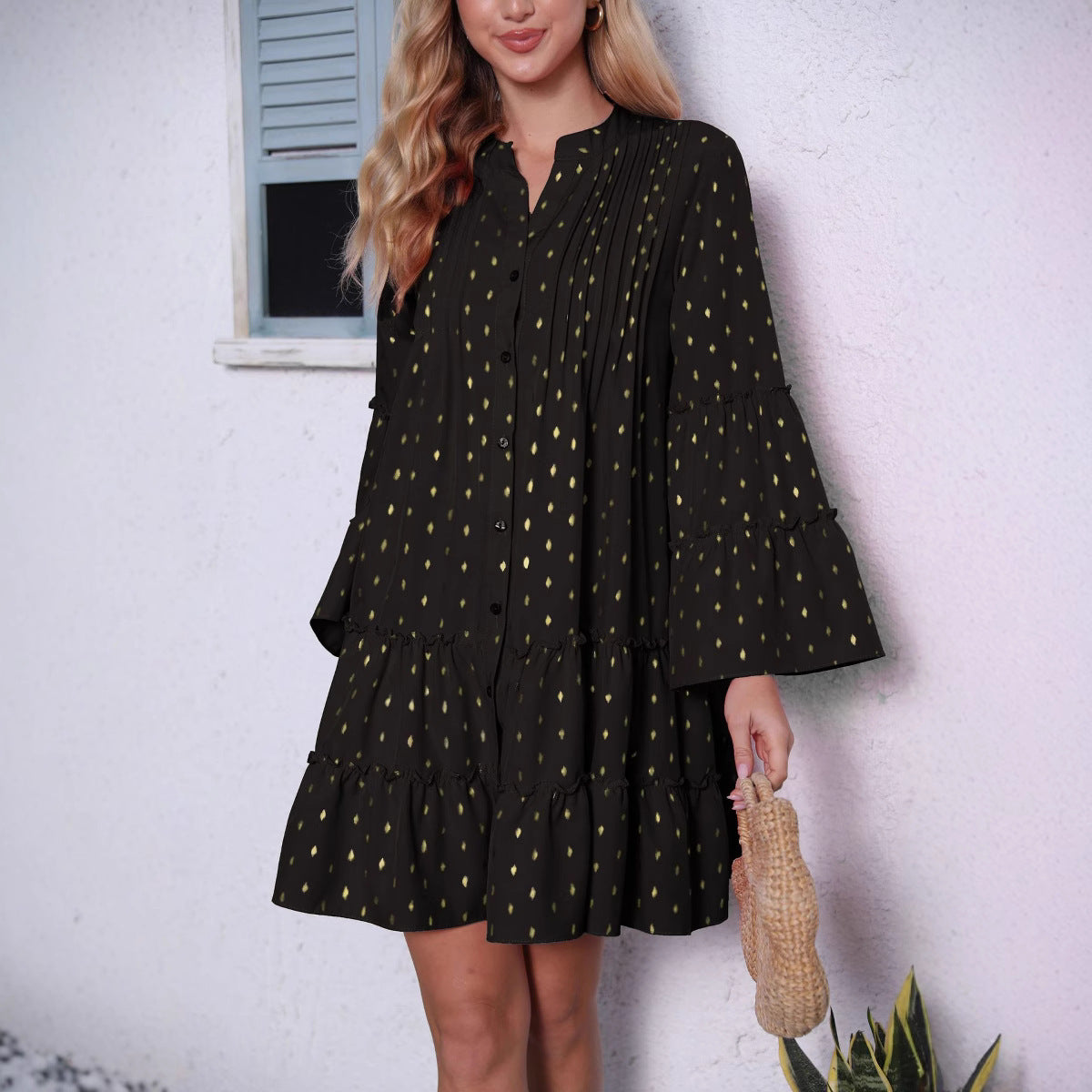 Robe chemise décontractée pour femmes avec détails volantés et patte de boutonnage Chic und Stil