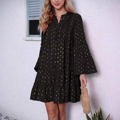 Robe chemise décontractée pour femmes avec détails volantés et patte de boutonnage Chic und Stil
