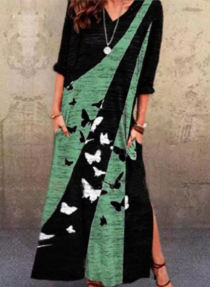 Robe maxi femme avec un design de papillon artistique et des poches pratiques Chic und Stil