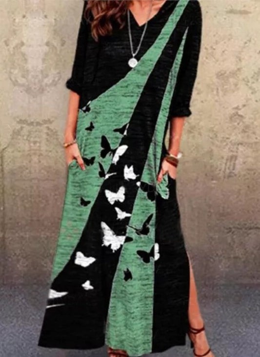 Robe maxi femme avec un design de papillon artistique et des poches pratiques Chic und Stil