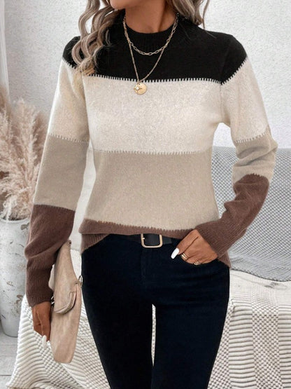 Femme pull en tricot à col rond avec des combinaisons de couleurs modernes Chic und Stil