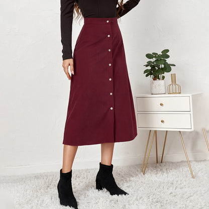 Long corduroy skirt for women with button placket Chic and Style