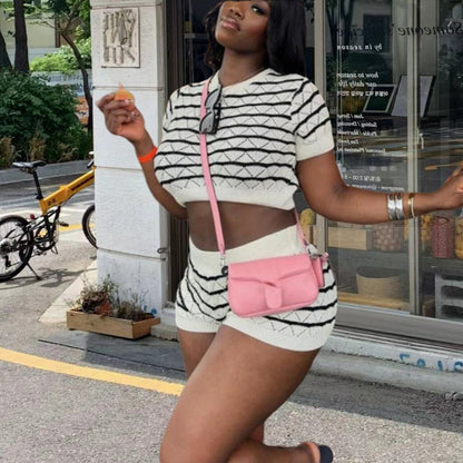 Women Stylish Short Sleeve Crop Top and Shorts Set with Refined Pattern Chic and Style