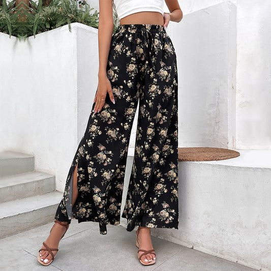 Women Floral Wide Leg Pants with Slits Chic and Style