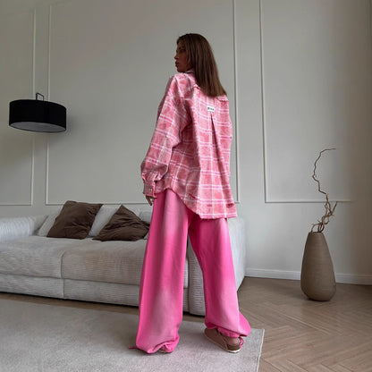 Chemisier oversize pour femmes au design à carreaux décontracté avec franges Chic und Stil