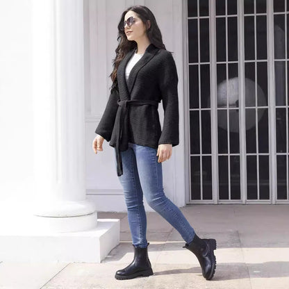 Dames élégant cardigan en tricot avec ceinture et matériau doux Chic und Stil