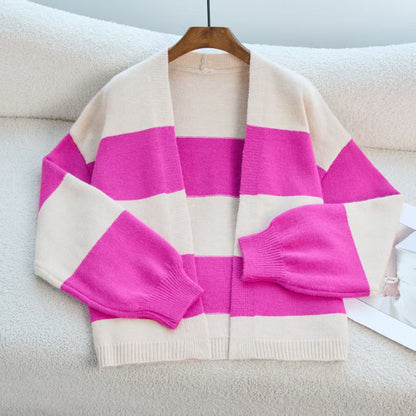 Dames Cardigan en tricot tendance avec larges rayures et coupe décontractée Chic und Stil