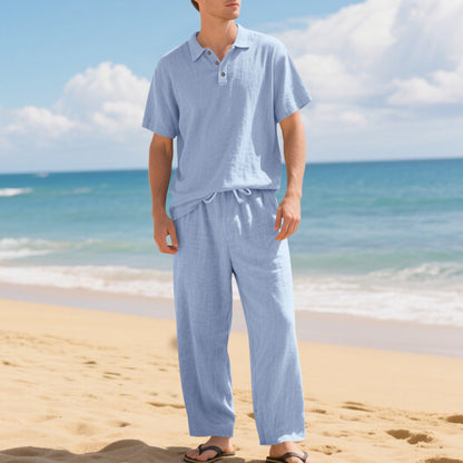 Tenue d'été décontractée pour hommes avec polo en coton de haute qualité à manches courtes et pantalons en lin confortables Chic und Stil