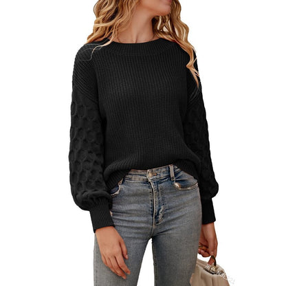 Pull en tricot pour femmes avec des manches à volants structurés et un col rond Chic und Stil
