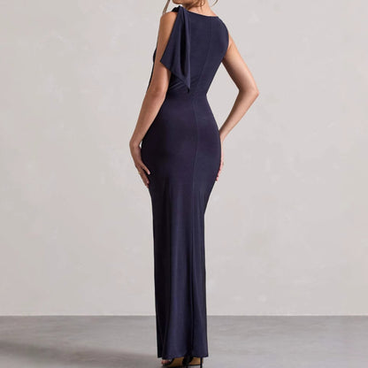 Dames Robe maxi élégante avec bretelle asymétrique et coupe ajustée Chic und Stil