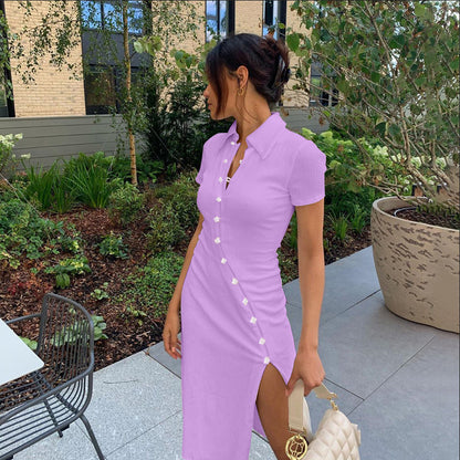 Robe midi à manches courtes, boutonnée, avec fente sur le côté Chic und Stil