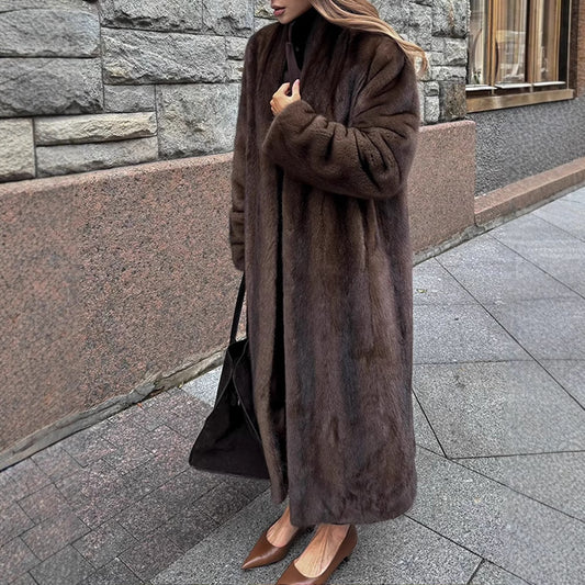 Dames élégant et moelleux long manteau en fausse fourrure Chic und Stil