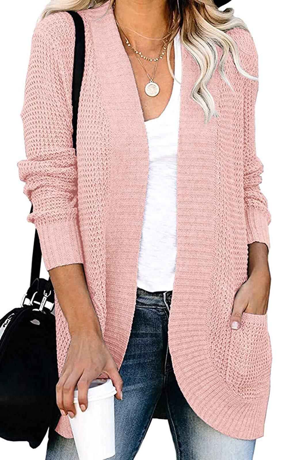 Dames Gilet en Tricot Décontracté avec Devant Ouvert et Poches Pratiques Chic und Stil