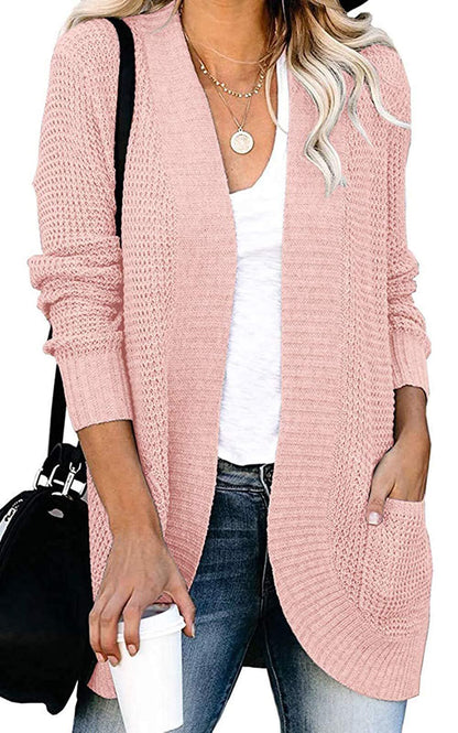 Dames Gilet en Tricot Décontracté avec Devant Ouvert et Poches Pratiques Chic und Stil