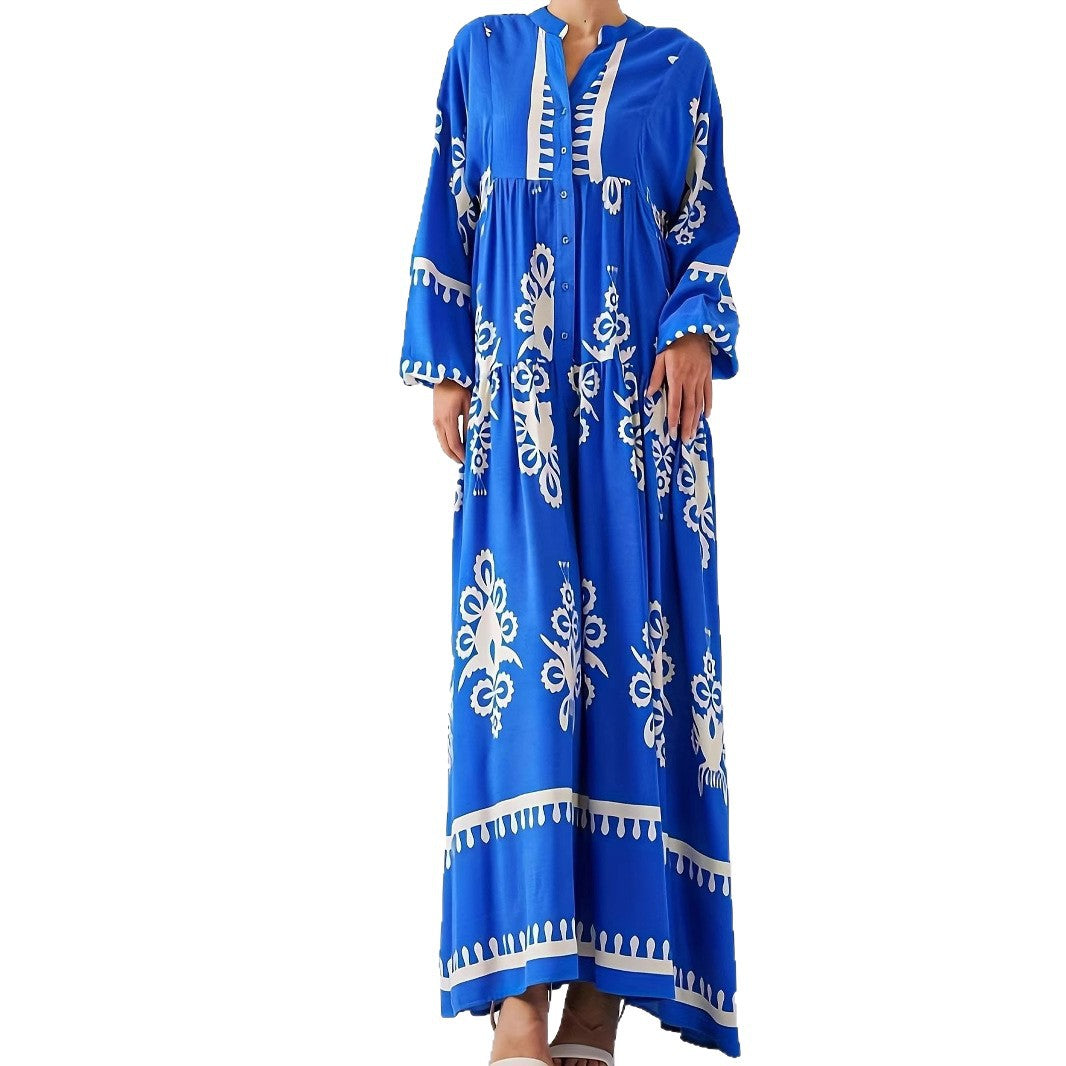Robe longue kaftan pour femmes avec accents floraux et boutons Chic und Stil