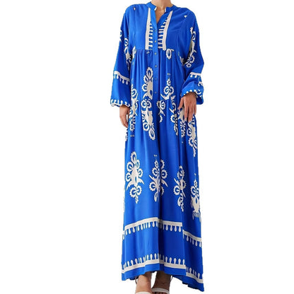 Robe longue kaftan pour femmes avec accents floraux et boutons Chic und Stil