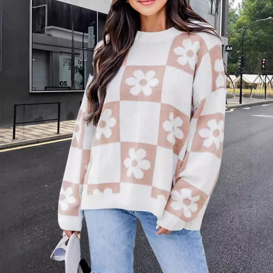 Pull en tricot oversized pour femmes avec motif floral et coupe décontractée Chic und Stil