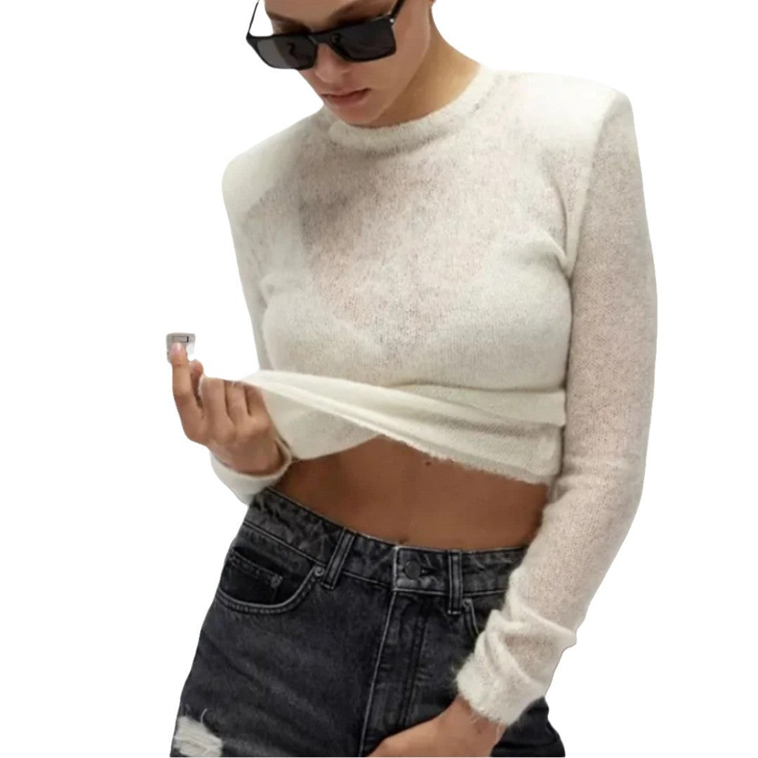 Pull en tricot transparent pour femmes avec décolleté en V Chic und Stil