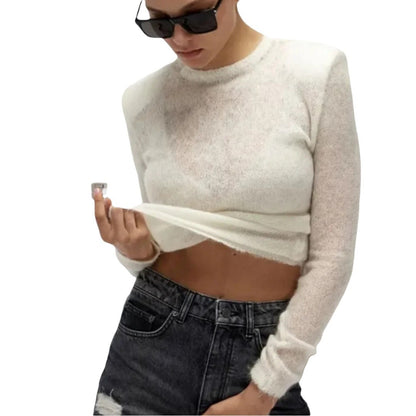 Pull en tricot transparent pour femmes avec décolleté en V Chic und Stil