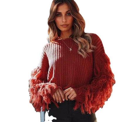 Dames gros pull en maille avec des manches à franges et une coupe décontractée Chic und Stil