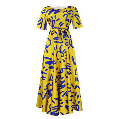 Robe maxi pour femmes avec un design graphique vif et des manches élégantes Chic und Stil