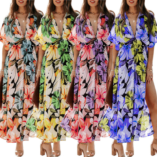 Robe maxi à fente latérale florale pour femme Chic und Stil 1751507240