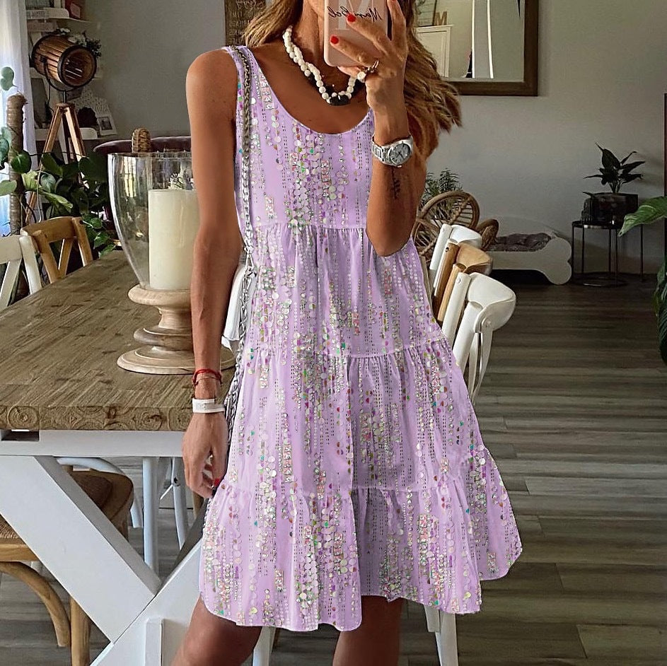 Robe de loisirs aérée pour dames avec volant flottant et imprimé ludique Chic und Stil