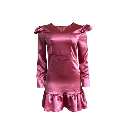 Robe mini scintillante pour femmes avec manches bouffantes et bas en volants Chic und Stil