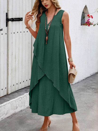 Robe maxi décontractée pour femmes avec volants superposés et décolleté en V moderne Chic und Stil