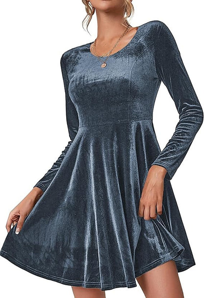 Robe A-ligne élégante en velours pour femmes avec manches longues Chic und Stil