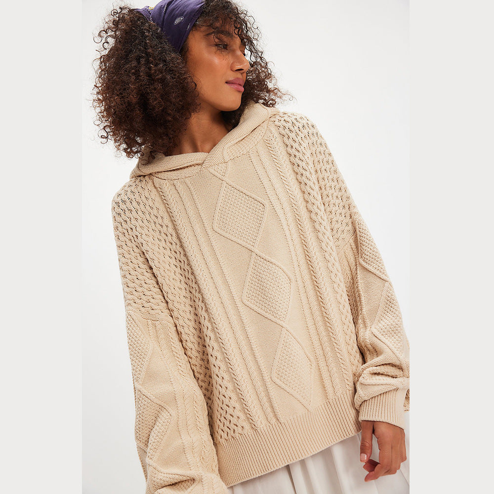 Dames gros tricot-hoodie avec motif de tresse stylé Chic und Stil