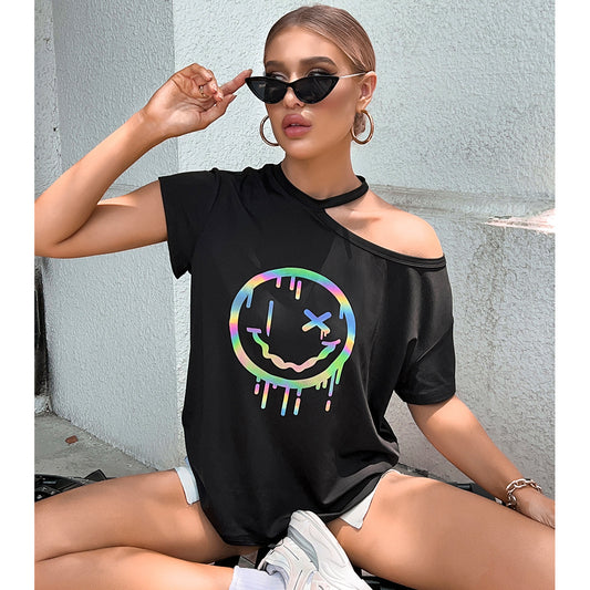 T-shirt décontracté surdimensionné pour femmes avec impression smiley coloré Chic und Stil