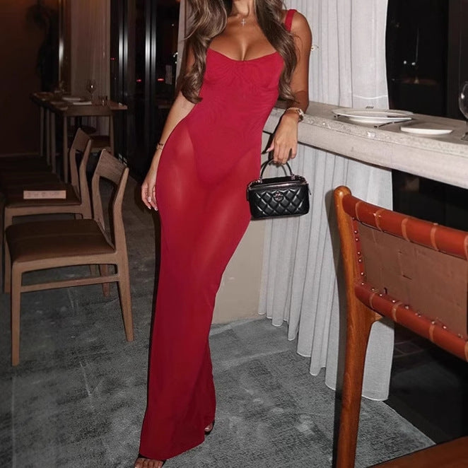 Dames Robe élégante longueur sol avec bretelles spaghetti fines et coupe raffinée Chic und Stil