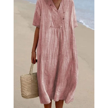 Robe midi décontractée pour dames avec décolleté en V et coupe ample Chic und Stil