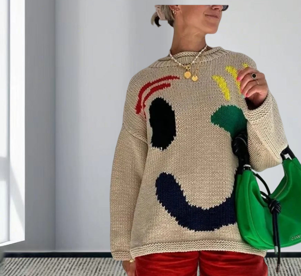 Pull en tricot pour femmes avec un motif smiley joyeux et une coupe décontractée Chic und Stil