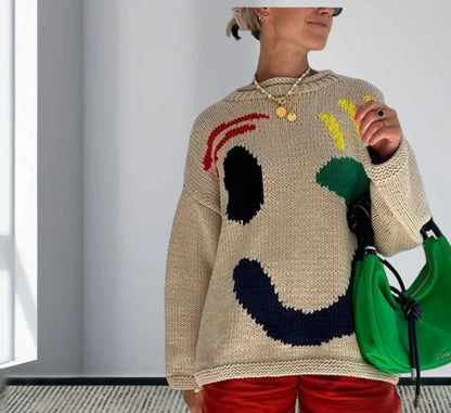 Pull en tricot pour femmes avec un motif smiley joyeux et une coupe décontractée Chic und Stil
