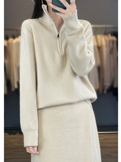 Pull en tricot pour femmes avec col montant et fermeture éclair Chic und Stil