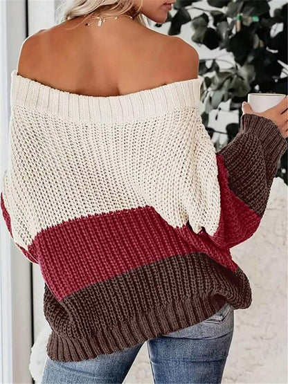 Pull en tricot surdimensionné pour femmes avec une coupe décontractée et épaule ouverte Chic und Stil