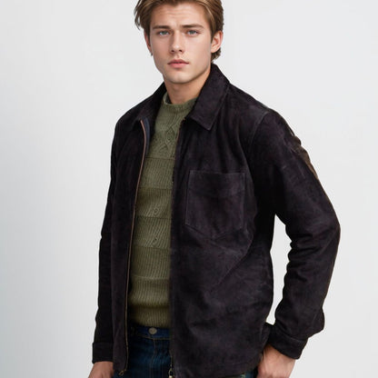 Chic and casual suede jacket for men with stand-up collar Chic and Style