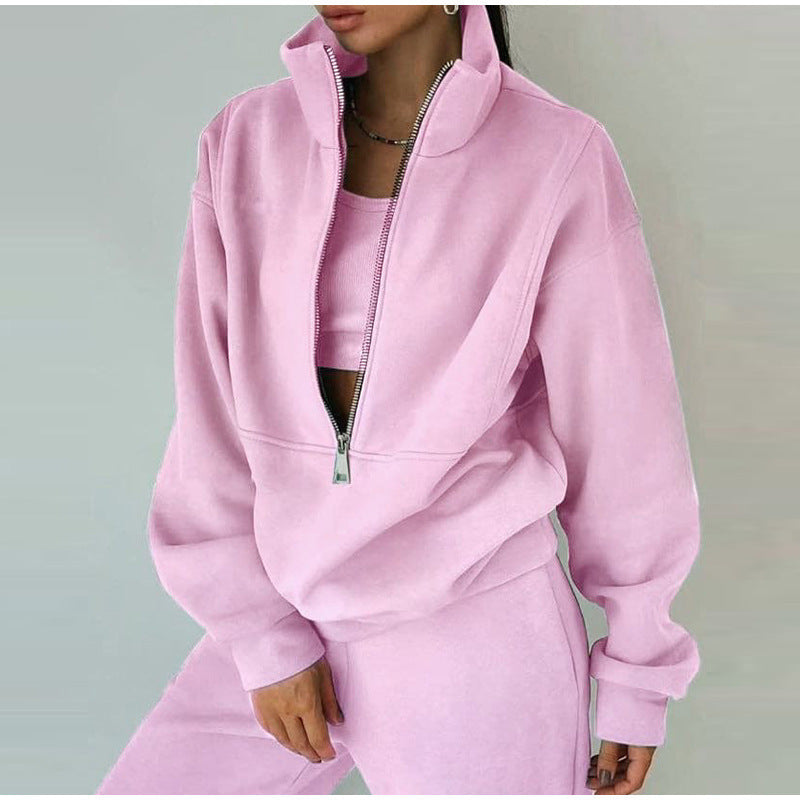 Pull over zippé décontracté pour femmes avec col montant Chic und Stil
