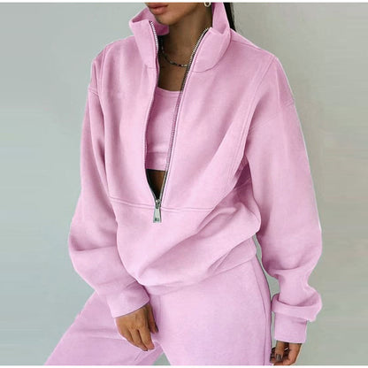 Pull over zippé décontracté pour femmes avec col montant Chic und Stil