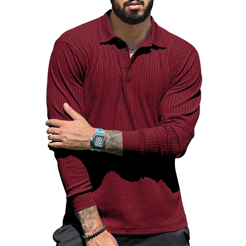 Chemise polo à manches longues pour hommes avec design texturé et élégante patte de boutonnage Chic und Stil