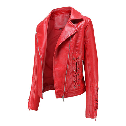 Dames élégant blouson de motard en similicuir avec détails de lacet décoratifs Chic und Stil