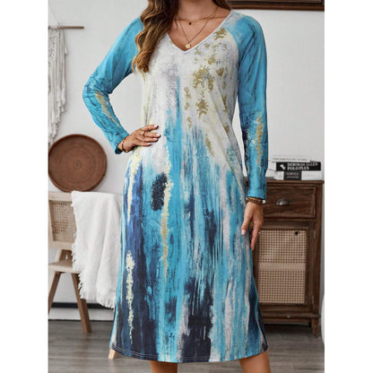 Robe longue à manches longues pour femmes avec motif abstrait coloré Chic und Stil