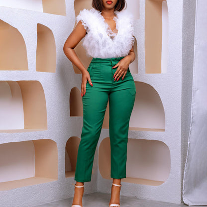 High-waisted trendy fabric pants for women with an elegant cut Chic und Stil