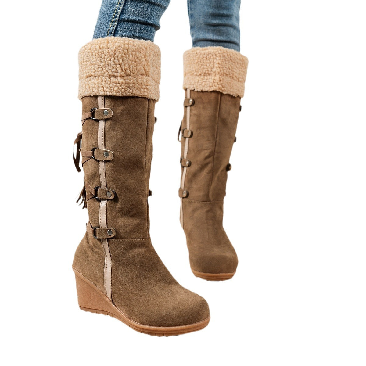 Bottes à talons compensés pour femmes avec doublure intérieure douillette et design de laçage à la mode Chic und Stil