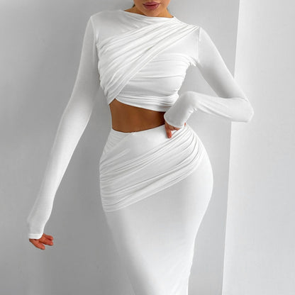 Dames Robe enveloppante élégante à manches longues et coupe ajustée Chic und Stil