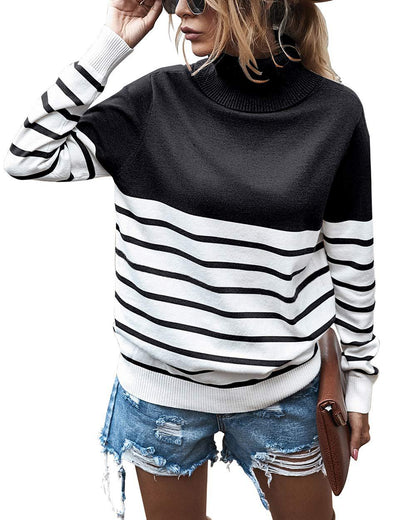 Pull col roulé confortable pour dames avec motif rayé Chic und Stil