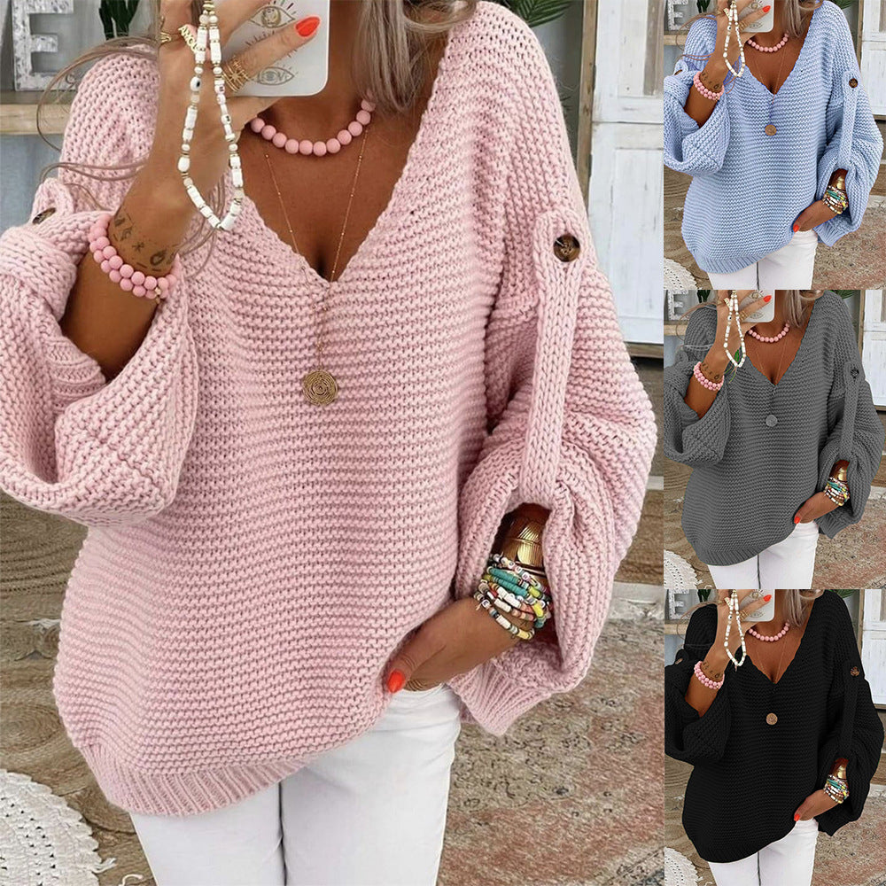 Dames gros pull en tricot avec décolleté en V Chic und Stil