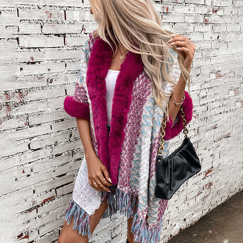 Dames Pull-over doux avec garniture en fausse fourrure luxueuse Chic und Stil